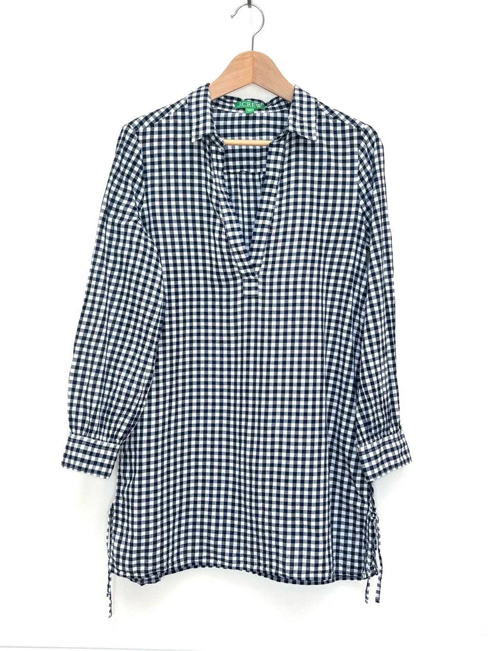 J. Crew Cotton Voile Tunic Swim Coverup in Gingham Size XS Beach Navy White